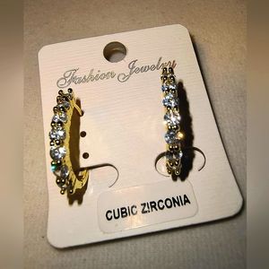 Gold Tone Cubic Zirconia Hoop Earrings
